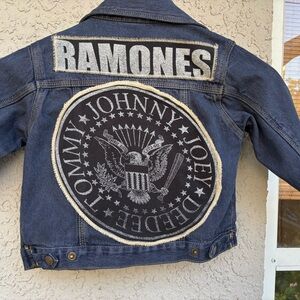 Kids Blue Denim Jacket with Ramones Patch - Upcycled  Sewing!